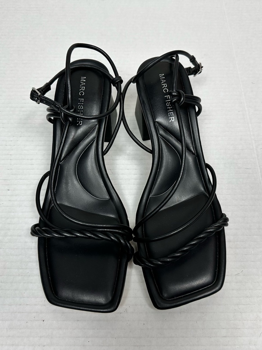 Marc Fisher Malyn Faux Leather Block Heel Strappy Sandal Black Size 8.0